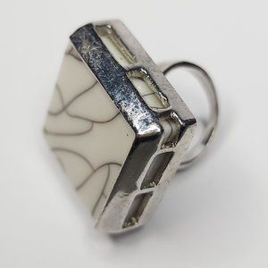 Silver Square Faux Marble Stone Cocktail Ring